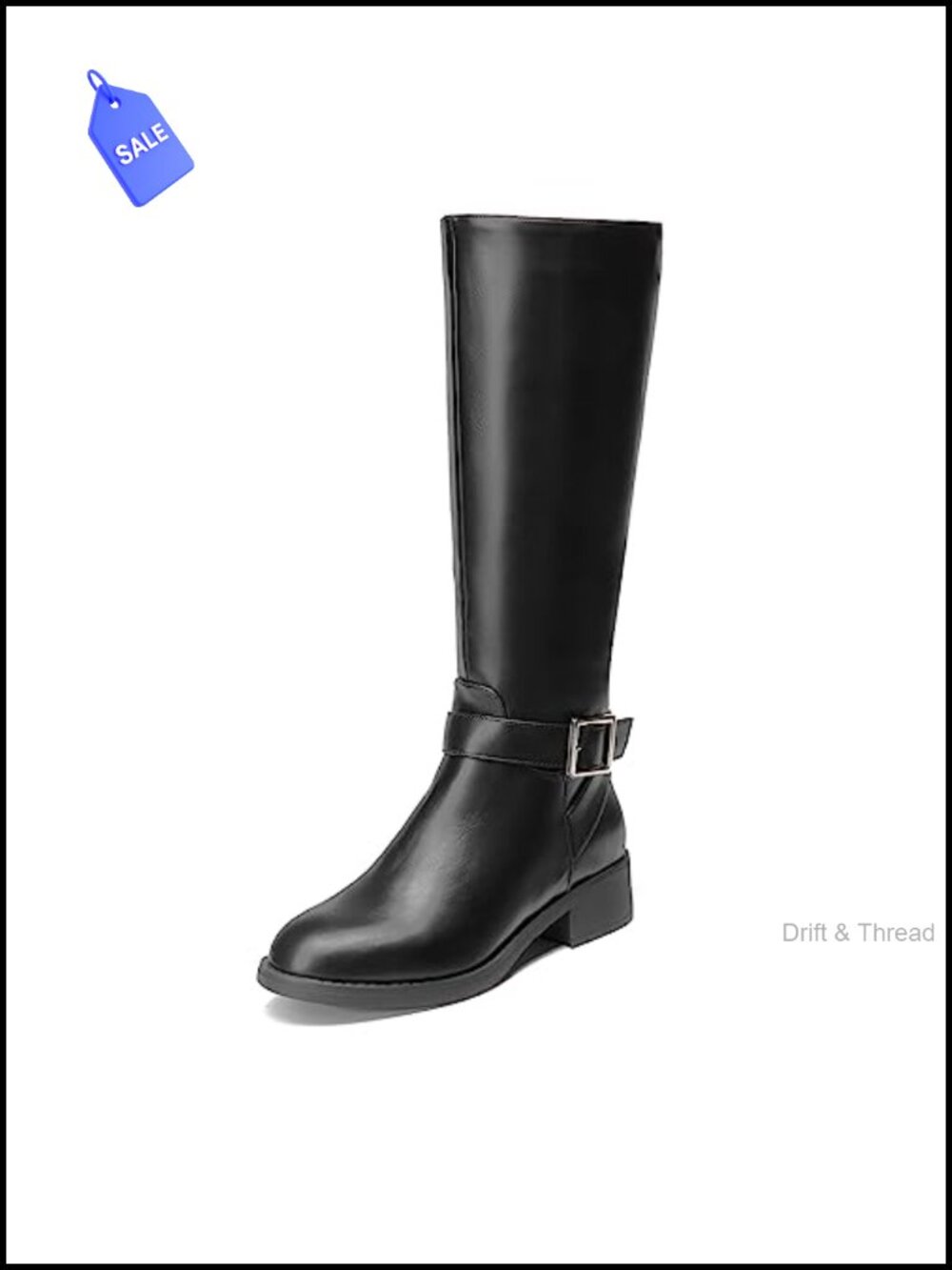 Faux Leather Knee High Riding Boots Low Chunky Heel Side Zip Womens